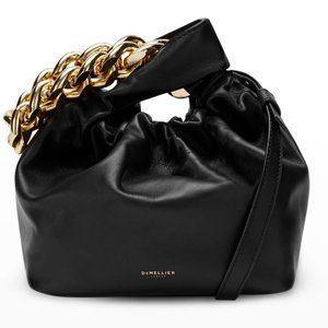 $455 DeMellier Black Leather Santa Monica Top-Handle Chain Strap Mini Bag
